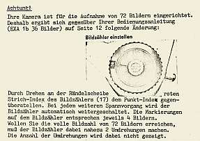 Zusatzblatt zur Bedienungsanleitung f�r die Exa 1b Halbformat mit Hinweisen zum ge�ndertem Z�hlwerk